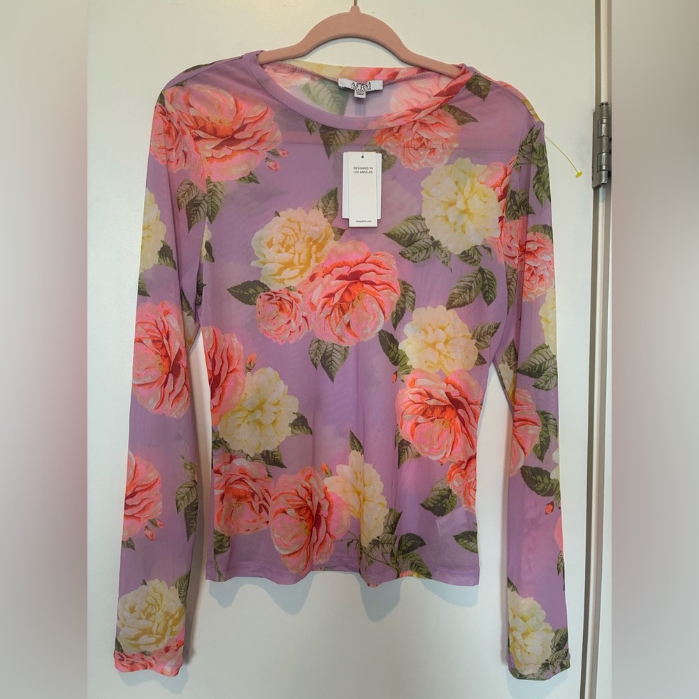 AFRM Pink Sheer Floral Long-Sleeve Top - Picture 3 of 6